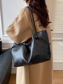2026新款复古多功能大容量单肩包，优雅通勤手提包，女士款 - 黑色 - 查看 5