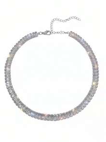 1pc Women's Bling Bling White Zirconia Rhinestone Necklace, Jewelry Accessories Suitable For Daily Wear, Niche Gift - Silver - View 7