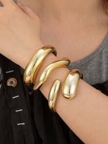 3件套新款时尚金色金属质感夸张手镯套装，CCB材质，不褪色，适合日常佩戴 - 金色 - 查看 5