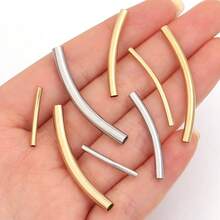 10pcs/Pack Stainless Steel Curved Tube, Long Bracelet Curved Tube, Anti-Tarnish Arc-Shaped Handmade Jewelry Accessory Spacer Tube, DIY Jewelry Making Spacer Beads - Bend - View 3