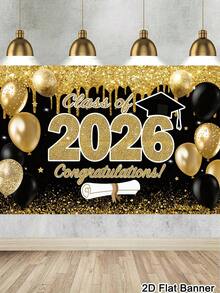 1件毕业横幅背景，2026届毕业祝贺图案背景布，黑金背景布，室内外墙面装饰，2026届高中大学毕业派对用品，房间家居装饰 - 001 - 查看 35