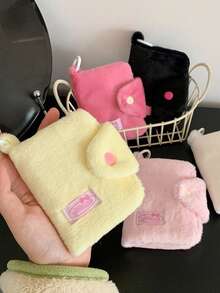 1pc Minimalist Solid Color Velvet Coin Purse, Student ID/Card, Meal Card, Portable Storage Bag, Dual-Fold Earphone, Data Cable Organizer - Multicolor - View 4