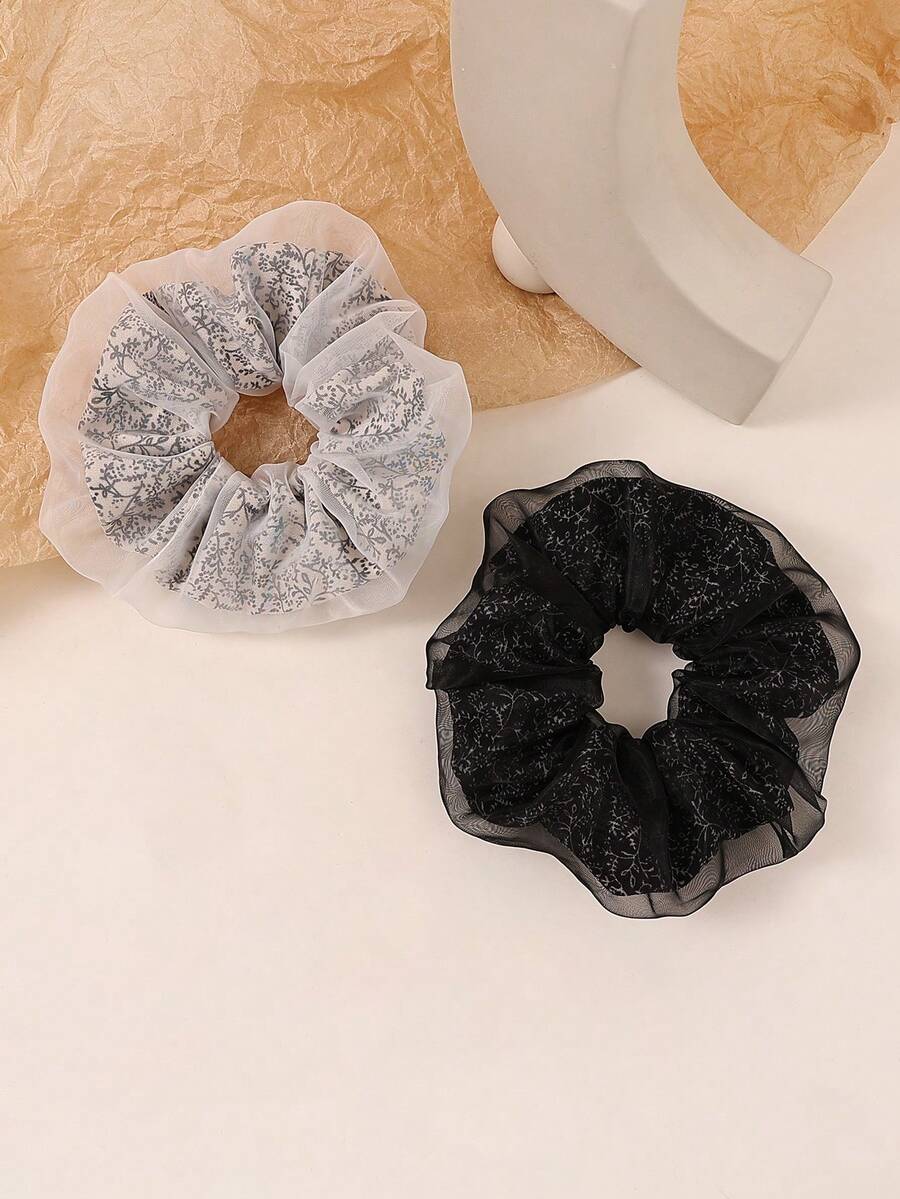 1个黑色/灰色法式压纹发圈，适合日常佩戴，多功能高端马尾辫发圈 - 彩色 - 查看 1