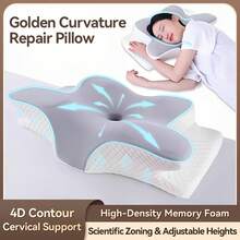 Butterfly Shape Memory Foam Cervical Pillow, Ergonomic Neck Support Pillow For Sleeping, Rebound Relaxing Neck Pillow, Washable Pillowcase, Ideal For Back & Side Sleepers - 灰色頸枕 - 查看 4