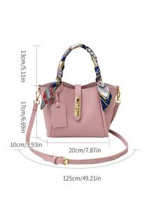 2pcs Spring New Fashion Litchi Grain PU 2-Piece Bag Set, Includes Handbag And Shoulder Bag, Minimalist Chic Commuter Style, Silk Scarf Bow Decor, Suitable For Women, Girls, Office Essential, Rivet Lace-Up Small Pendant Decor - Pink - View 11