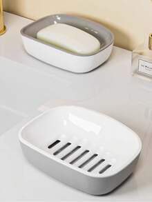 2pcs Bathroom Soap Dish Drain Soap Box, Removable Double-Layer Large Soap Holder Rack - Multicolor - View 5