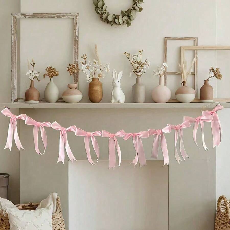 11pcs Pink & Black Bow Party Decorations, Bow Garland Decor, Suitable For Party, Holiday, Birthday, Wedding, Engagement, Fireplace, Wall Decor - Multicolor - View 1
