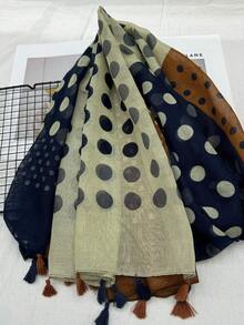 1pc Women's Lightweight Casual Polka Dot Fringe Scarf, Suitable For Spring And Summer - Multicolor - View 6