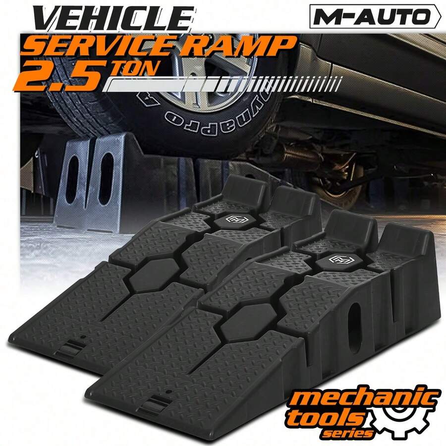 Vehicle Ramp Set Of 2 Universal Drive-On 2-Stage Incline Ramps, 2.5 Ton (5000 Lb) Lifting Capacity, Nestable & Portable Auto Service Ramp - 長35英寸 x 寬13英寸 x 高9英寸 - 查看 1