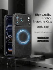 1pc Synthetic Leather Protective Case Compatible With IPhone 17/16/15/14/13/12 Pro Max Plus, Compatible With Magnetic Wireless Charger, Fashion Luxury Business Slim Shockproof Full Coverage Protective Case - Black - View 2