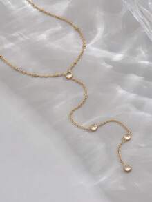 1pc Fashionable Rhinestone Pendant Y-Shaped Necklace, Stainless Steel Minimalist Design Versatile Delicate Jewelry For Girls Daily Party Wear Or Gift Giving - Gold - View 2