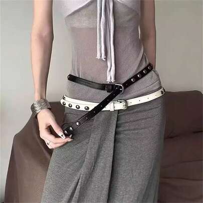 High-End Women's Leather Belt, Business Formal Wear, Zinc Alloy Automatic Buckle Belt, Men's Casual Minimalist Pants Belt, Suitable For Summer, Campus Casual, Business, Daily Wear, Fashion, Youth, Outdoor, Vacation, Sports, Travel, Street, Bohemian Style, Retro Autumn, Halloween Autumn/Winter Accessories, Suitable For Teenagers, Youth, Men, Casual, Outdoor, Sports, Vacation, Graduation Gift, Birthday, Daily Wear