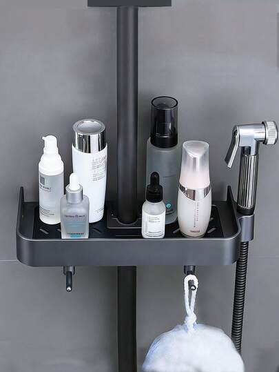 Kệ đựng đồ trong phòng tắm màu đen có thể điều chỉnh, giá để vòi sen, giá nâng vòi sen phòng tắm, giá đỡ vòi sen không cần khoan, thiết bị lưu trữ phòng tắm, chức năng lưu trữ và sắp xếp đồ đạc trong phòng tắm.