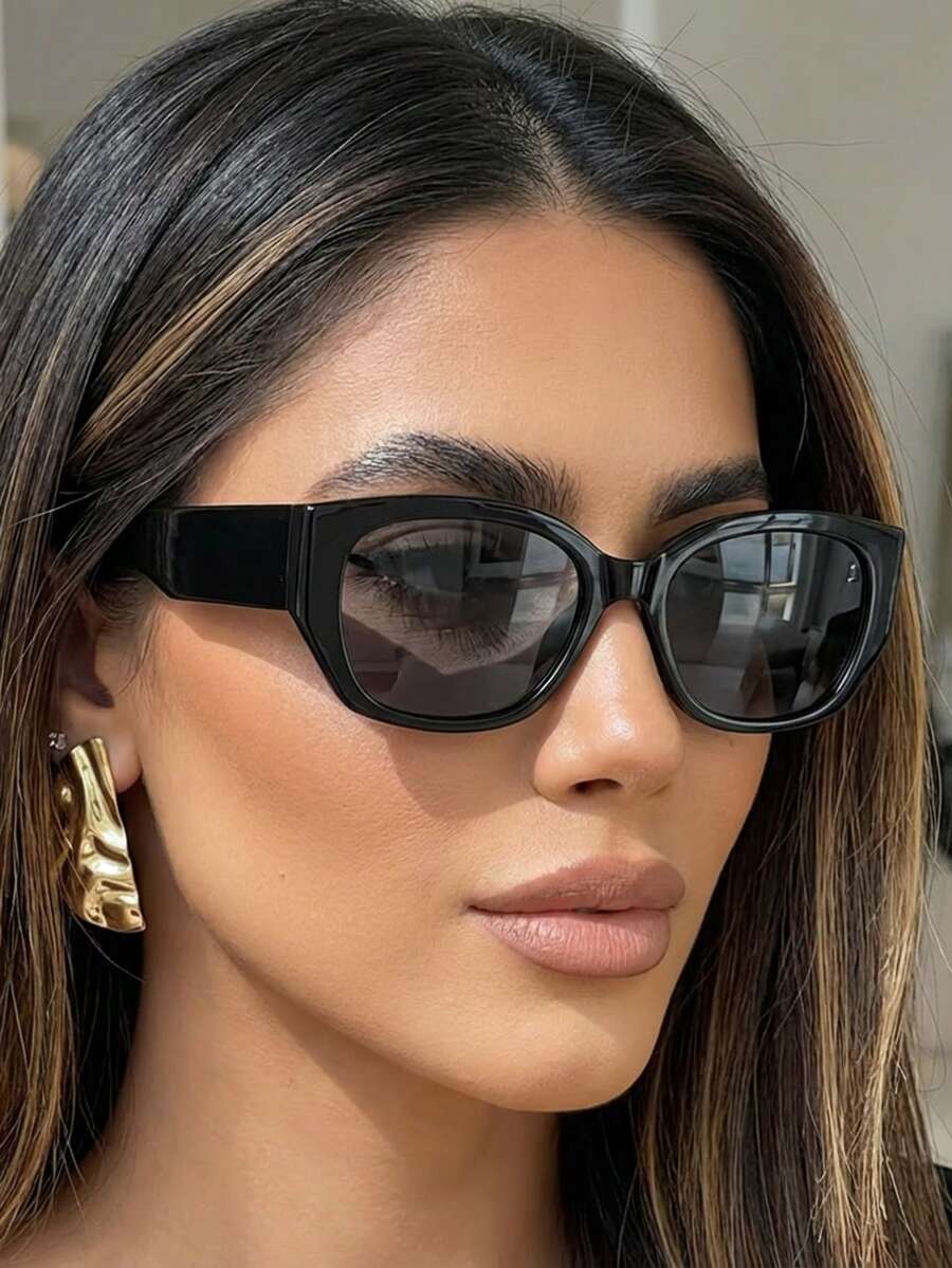 1 Pair Women's Black Frame Thick Rim Fashion Glasses, Suitable For Daily Wear, Beach, Music Festivals - Black - View 1