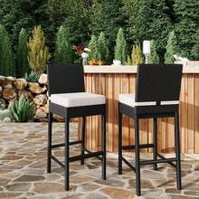 Durable Outdoor Wicker Counter Height Bar Stools With Cushions, Armless Rattan Chairs, Weather-Resistant Lightweight For Patio Poolside, Set Of 2 - White - View 4