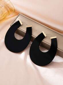 1 Pair Minimalist Street Style Exaggerated Large U-Shaped Acrylic Earrings Women, Minimalist Geometric Design, Matte, High-Impact, Suitable Party, Nightclub, Commuting And Street Wear - màu đen - Xem 8