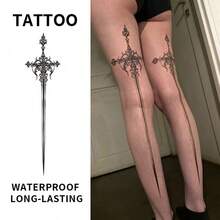 Black Sword Graphic, Herbal Temporary Tattoo, Waterproof Long-Lasting Realistic Tattoo Sticker For Leg, Arm, Back, Lasts 7-14 Days, Personalized Tattoo Sticker Suitable For Party, Event, Daily Wear - Black - View 2