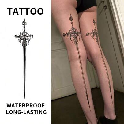Tatuaje temporal de espada negra, tatuaje temporal de hierbas, pegatina de tatuaje realista impermeable y de larga duración para la pierna, el brazo, la espalda, dura de 7 a 14 días, pegatina de tatuaje personalizada adecuada para fiestas, eventos y uso diario