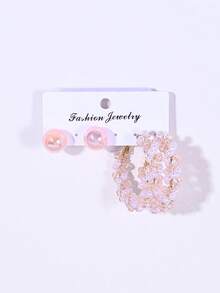 4件套优雅奢华美人鱼仿珍珠水晶耳环，精致耳环，适合女性日常、派对及所有季节佩戴 - 耳環套裝 - 查看 5