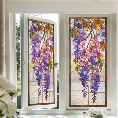 1/6pcs Colorful Floral Glass Window Film, No Glue Privacy Window Sticker, Rainbow Effect, Suitable For Kitchen, Bathroom And Living Room, Perfect Home Gift For All Seasons