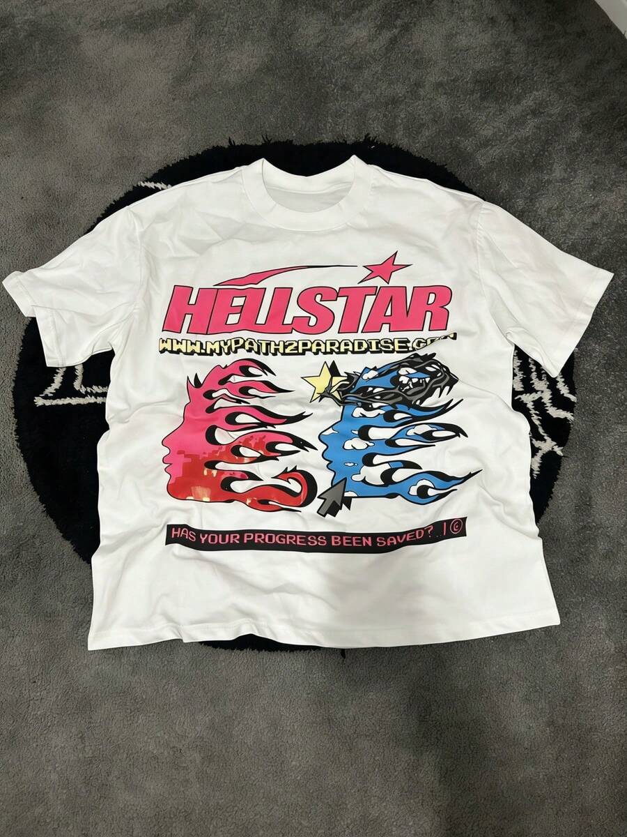 Plus Size Hellstars Path 2 Paradise Progress Saved Pixel Art Retro Graphic T-Shirt,220g 100% Cotton,Round Neck Short Sleeve,White Streetwear Essential,Unisex Style - Black - View 1