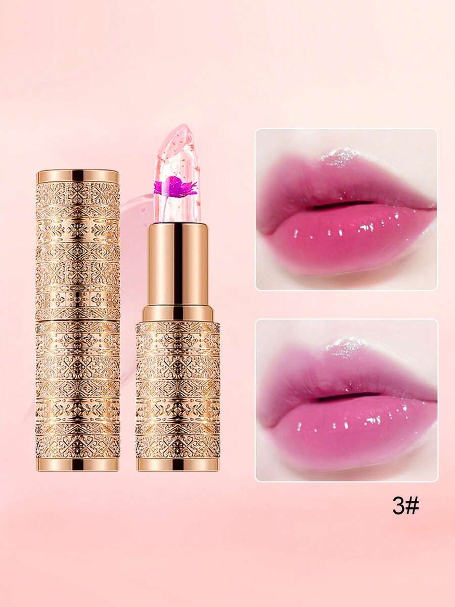1 thỏi son dưỡng môi đổi màu theo nhiệt độ, hình hoa, màu vàng kim, nuôi dưỡng, cấp ẩm, tạo vẻ ngoài trang điểm tự nhiên, chăm sóc môi.