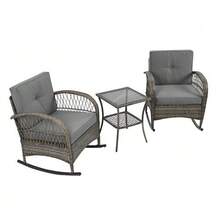 Rattan Balcony Set (3-Piece), Grey Cushions, Load Capacity 160 Kg - Grey - View 12