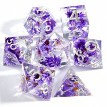 7pcs Resin Dice Set, Resin Dice With Floral Decor - Galaxy Glitter Sharp Edges, Suitable For Role-Playing Games And RPGs, Ideal Birthday Or Christmas Gift For Teens 14+ Years Old - Multicolor - View 2