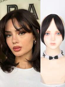 Extensiones de cabello con flequillo central y clips, flequillo francés oblicuo natural y sin costuras, ideal para uso diario, reuniones, verano, viajes de las mujeres. Incluye pinzas para el cabello y clips para fiestas. - Multicolor - Ver 21