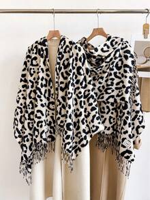1 pieza Elegante bufanda de cachemira sintética con estampado de leopardo vintage, chal versátil y cálido de moda para mujer para combinar y decorar a diario - Multicolor - Ver 21