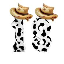 4pcs 40-Inch Extra Large Cowboy Hat Cow Print 18th Birthday Party Decoration Themed Number Balloons Set - View 2