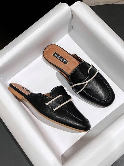 Mengshangli 女士平底方头纯色朋克复古扭结平底鞋，适合办公室、派对、度假等春夏穿着。