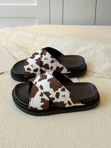 2026夏季新款儿童凉鞋，女童豹纹套脚户外拖鞋，大童露趾休闲厚底沙滩人字拖 - 棕色 - 查看 2