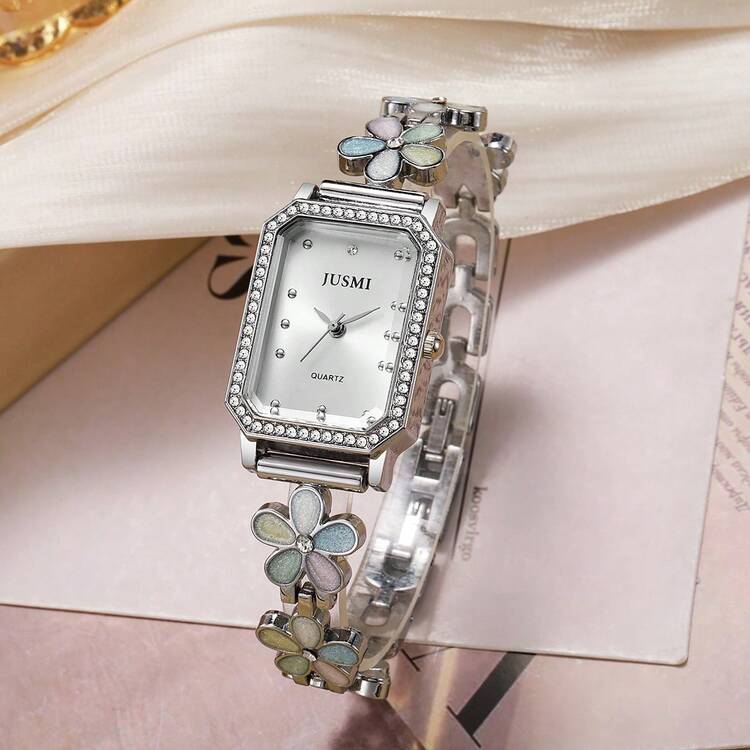 1件时尚精致花卉石英表，精准计时女士腕表，促销/年终/生日/节日礼物 - 金色 - 查看 7