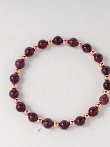 Beaded Bracelet, Gold Jewelry Gifts For Women, Garnet Beaded Bracelet, Spring/Summer Emo Healing Menopause Vintage Red Copper Bracelet, Burgundy Jewelry - Burgundy - View 5