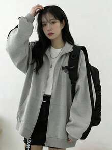 YCYC Women's Casual Versatile Zip-Up Sweatshirt Jacket, Sporty Style - Grey - View 1