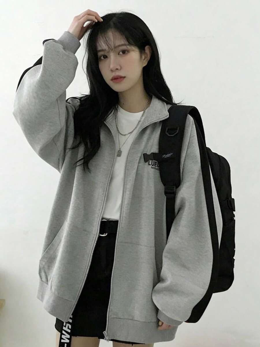 YCYC Women's Casual Versatile Zip-Up Sweatshirt Jacket, Sporty Style - Grey - View 1