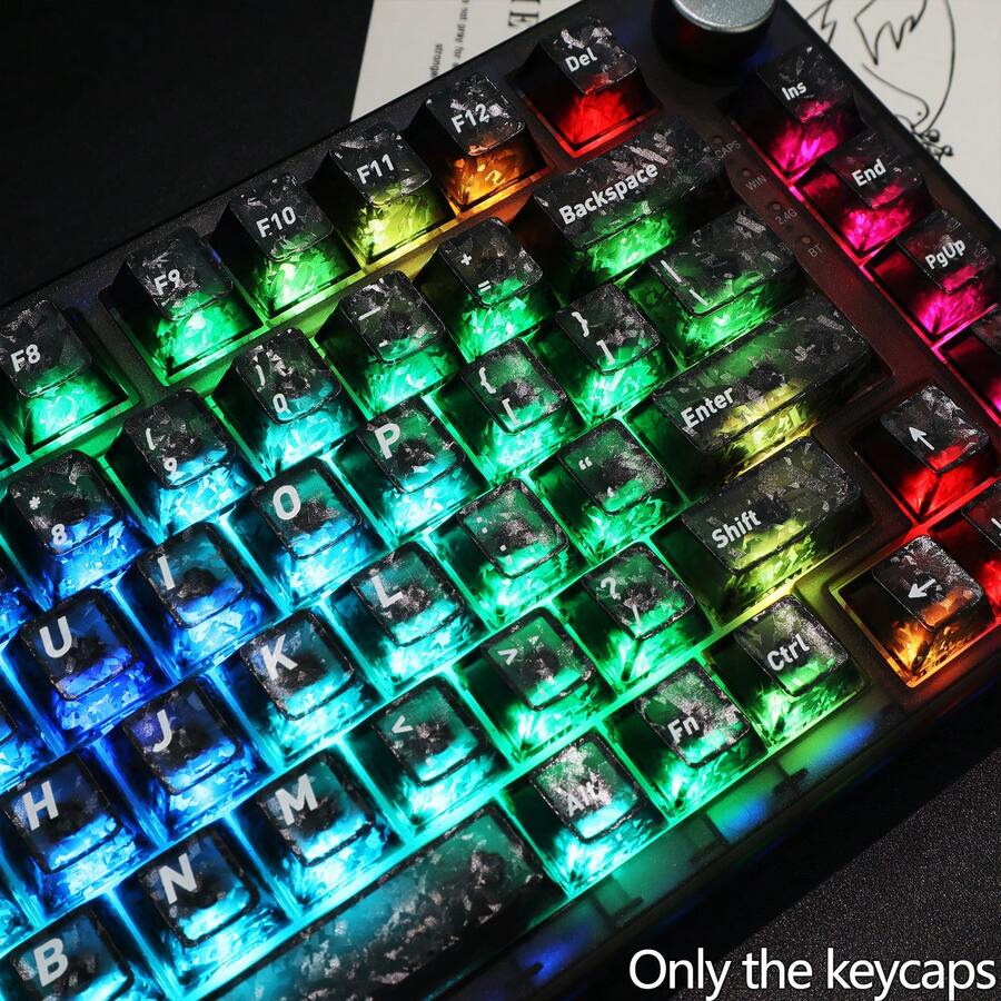 PBT Cherry Profile Keycap Set, Carbon Fiber Texture, Non-Transparent Characters & Shine-Through Backlit, For Mechanical Keyboards With Cherry MX Switches, 6.25U Spacebar, Keycaps Only, Gaming & Office Use