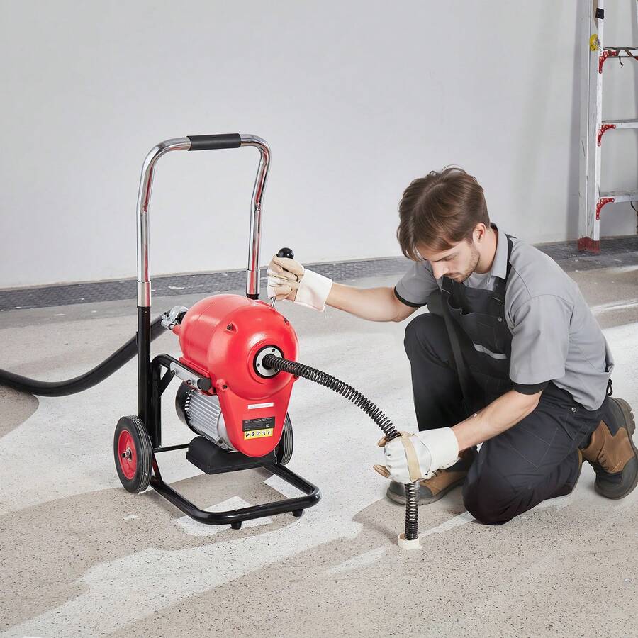 Drain Cleaner Machine 120FT X 6/5 Inch, 1100W Electric Sewer Snake Auger Manual Feed - With 6 Cutters And CW/CCW Control For 4" To 8" Pipes - Medium Sectional, 1100W, 6/5 Inch, 120 ft - 查看 1