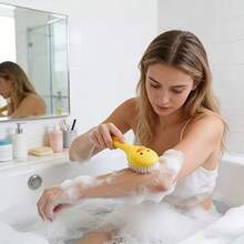 1pc Long Handle Bath Brush, Soft Bristle Comfortable Exfoliating Scrub Brush For Body Cleaning, Bathing Shower Cleansing Tool - 1 Pc - Yellow - View 3
