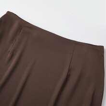 Women Satin Lace Trim Midi Skirt Polka Dot Print High Waist Long A-Line Skirts Vintage Silk Going Out Dress Y2k Streetwear Party Clubwear - 咖啡色 - 查看 6