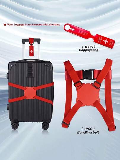 2pcs Travel Luggage Strap And Luggage Tag Set, 5 Color Options, Suitcase Packing Strap, 8-Shaped Safety Secure Strap, Non-Slip Elastic Binding Rope, Tie-Down, Boarding Hanging Tag, Anti-Lost Identification Tag, Luggage Accessories, Portable, Suitable For Vacation Travel, Ideal Gift For Women, Moms, Teachers, Friends, Bridesmaids, Students, Mother's Day