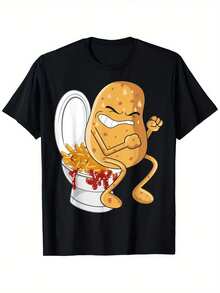 Playera casual hombre Camiseta Gráfica Divertida de Patata Haciendoó en el Inodoro con Papas Fritas -% Algodón, Suave y Transpirable, Unisex para Hombres y Mujeres, Todas las Edades - Negro - Ver 5