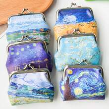 6pcs/Set Canvas Coin Purse, Card Holder, Pouch. Creative Painting Series, Can Hold Coins, Keys, Earphones - Multicolor - View 8