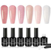 Beetles Rubber Base Gel Nail Polish, 6 Colors Nude Gel Polish Pink Peach Neutral Sheer French Tips Base Colors - 6Pcs Rubber Base Stardust Whisper - 查看 9