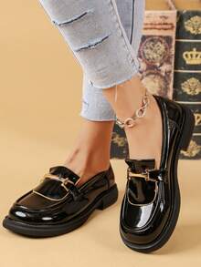 2026年春季新款简约低跟粗跟乐福鞋 - 黑色 - 查看 2