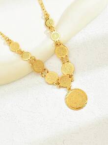1件装 时尚百搭简约优雅流苏金属硬币吊坠项链，女士款 - 金黃色 - 查看 14