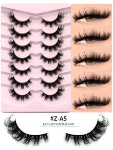 GROINNEYA 7 Pairs 3D Faux Mink Lashes Delicate Natural Eye Elongated Cat Eye Makeup Effect False Eyelashes Natural Look Volume False Lashes Wispy Spiky Fake Lashes Dramatic Full Strip Lashes,Travel Essentials Makeup Tools Reusable Most Eye Shapes(Z-A5) - Black - View 5