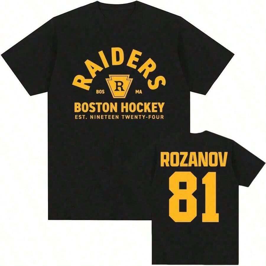 Llya Rozanov 81Bos Tee TV Heated Rivalry Print T-Shirt Short Sleeve Cotton Fashion Men's T-Shirts Unisex Streetwear Top Festival Outfit - 黑色的 - 查看 1