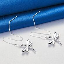 1 Pair 925 Sterling Silver Plated Exquisite Dragonfly Earrings For Women, Stylish And Elegant Wedding Party Jewelry - Silver - View 2